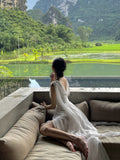 A line V Neckline White Chiffon Long Party Dresses Prom Dress SD2025