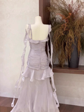 Sheath Spaghetti Straps Ruffled Light Lilac Women's Holiday Dresses SD201