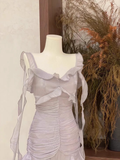 Sheath Spaghetti Straps Ruffled Light Lilac Women's Holiday Dresses SD201