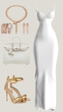 Mermaid Spaghetti Straps White Long Satin Party Dresses Prom Dress SD2025