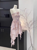 Sheath Halter Ruffled Light Pink Short Women's Holiday Summer Dresses SD202