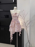 Sheath Halter Ruffled Light Pink Short Women's Holiday Summer Dresses SD202