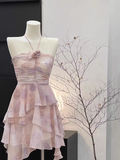 Sheath Halter Ruffled Light Pink Short Women's Holiday Summer Dresses SD202