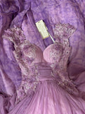 A line Sweetheart Neckline Long Tulle Lilac Party Dresses Prom Dress SD2035