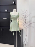 Sheath Straps Sleeveless Ruffled Sage Green Short Women's Holiday Summer Dresses SD203