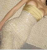 Mermaid Strapless Long Yellow Sequin Satin Party Dresses Prom Dresses SD2042 HZ0628