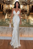 Mermaid Spaghetti Straps Satin Long Party Dresses Prom Dress SD2043
