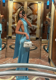 Mermaid Halter Satin Long Party Dresses Blue Backless Prom Dress SD2044 HZ0628