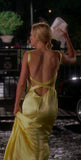 Mermaid Spaghetti Straps Floor Length Yellow Evening Dress Backless Prom Dresses SD2163 HZ0628