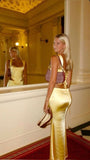 Sheath Square Neckline 2 Pieces Floor-length Satin Long Yellow Evening Dress Prom Dresses HZ0628