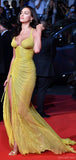 Mermaid Straps Floor-length Sequin Yellow Slit Evening Dress Prom Dresses SD2053
