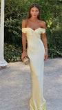 Mermaid Off The Shoulder Yellow Satin Long Evening Dress Prom Dresses SD2063 HZ0628
