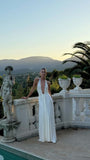 A line Halter White floor-length prom dresses evening gown SD2064
