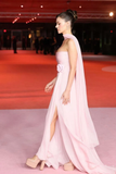 A line Strapless Pink Chiffon Slit Long Evening Dress Prom Dresses SD2070 HZ0628