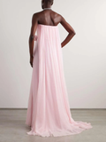 A line Strapless Pink Chiffon Slit Long Evening Dress Prom Dresses SD2070 HZ0628
