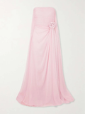 A line Strapless Pink Chiffon Slit Long Evening Dress Prom Dresses SD2070 HZ0628