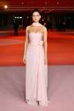 A line Strapless Pink Chiffon Slit Long Evening Dress Prom Dresses SD2070 HZ0628