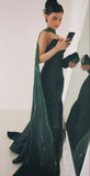 Mermaid Strapless Black Satin Long Evening Dress Prom Dresses With Ribbon SD2071 HZ0628