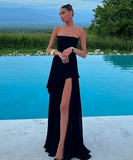 A line Strapless White Chiffon Long Evening Dress Prom Dresses SD2072 HZ0628