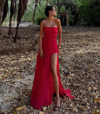 A line Strapless White Chiffon Long Evening Dress Prom Dresses SD2072 HZ0628