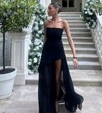 A line Strapless White Chiffon Long Evening Dress Prom Dresses SD2072 HZ0628