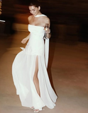 A line Strapless White Chiffon Long Evening Dress Prom Dresses SD2072 HZ0628