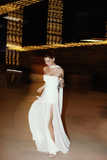 A line Strapless White Chiffon Long Evening Dress Prom Dresses SD2072 HZ0628