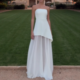 A line Strapless White Chiffon Long Evening Dress Prom Dresses SD2072 HZ0628
