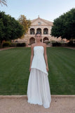 A line Strapless White Chiffon Long Evening Dress Prom Dresses SD2072 HZ0628