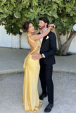 Mermaid One Shoulder Yellow Long Evening Dress Prom Dresses With Backless SD2074 HZ0628