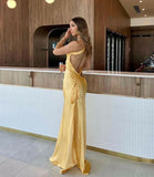 Mermaid One Shoulder Yellow Long Evening Dress Prom Dresses With Backless SD2074 HZ0628