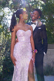 Mermaid Sweetheart Lilac Sequin Slit Long Evening Dress Prom Dresses SD2076
