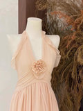 A Line Halter Ruffled Chiffon Long Women's Holiday Dresses SD207