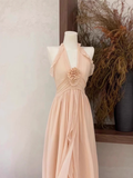 A Line Halter Ruffled Chiffon Long Women's Holiday Dresses SD207