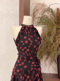 A Line Halter Ruffled Chiffon Black Flora Women's Holiday Dresses SD208