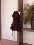 A Line Halter Ruffled Chiffon Black Flora Women's Holiday Dresses SD208