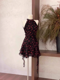 A Line Halter Ruffled Chiffon Black Flora Women's Holiday Dresses SD208