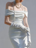 Mermaid Off The Shoulder Pleats Satin Wedding Dresses Brides Dress SD2093