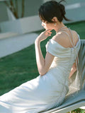 Mermaid Off The Shoulder Pleats Satin Wedding Dresses Brides Dress SD2093