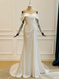 Mermaid Off The Shoulder Pleats Satin Long Sleeves Wedding Dresses Brides Dress SD2096