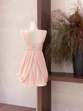 A Line Ruffled Chiffon Pink Short Women's Holiday Dresses SD209