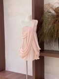 A Line Ruffled Chiffon Pink Short Women's Holiday Dresses SD209