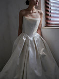 Ball Gown Strapless Neckline Long White Satin Wedding Dresses SD2100