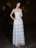 A-line Square Neckline White Long Prom Dress Evening Dress Formal Dress SD2106