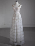 A-line Square Neckline White Long Prom Dress Evening Dress Formal Dress SD2106