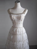 A-line Square Neckline White Long Prom Dress Evening Dress Formal Dress SD2106