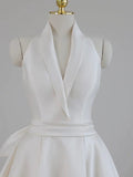 Ball Gown Halter Neckline Satin Pleats White Wedding Dresses SD2113