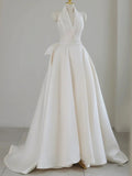 Ball Gown Halter Neckline Satin Pleats White Wedding Dresses SD2113
