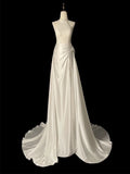 Sheath High Neckline Satin Lace Ivory Wedding Dresses SD2114