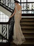 Sheath V Neckline Cap Sleeves Lace Ivory Wedding Dresses SD2115